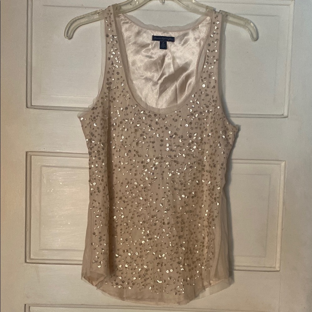 American Eagle Outfitters Gold Sequin Sleeveless Tank Top